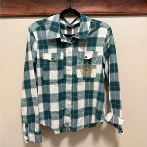 Green and White Plaid Button-Up Shirt